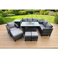 Luxurious 9-Seater Rattan Dining Set with Fire Pit Table