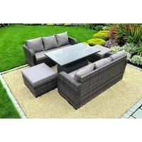 8-Seater Weather-Resistant PE Rattan Garden Dining Set with Adjustable Rising Table