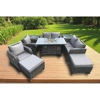 8-Seater Modern Rattan Garden Sofa Set with Recliners & Fire Pit Table