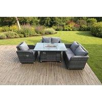 Luxury 4-Seater Rattan Reclining Garden Dining Set with Fire Pit