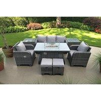 Rattan Reclining Lounge Sofa Set with Firepit - Weather-Resistant, High Back, 4-Seater