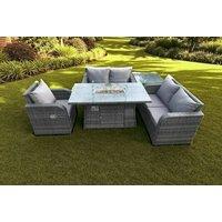 Luxury 5-Piece PE Rattan Reclining Dining Set with Fire Pit Table