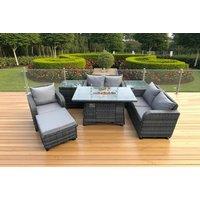 Deluxe 7-Seater Rattan Dining Set with Reclining Sun Loungers & Firepit Table