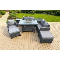 Luxurious Rattan Dining Set with Reclining Sun Loungers & Fire Pit
