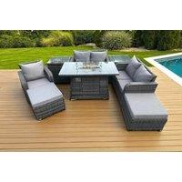 Chic Rattan 2-Seater Sofa & Reclining Lounger Set with Firepit Table - Weather-Resistant Modern Garden Furniture