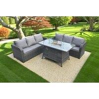 Modern PE Rattan Garden Dining Set with Fire Pit & Plush Sofa - 6-Seater Outdoor Lounge