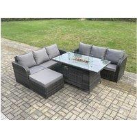 7-Seater Rattan Sofa Set Fire Pit Table