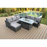 Weather-Resistant PE Rattan Garden Dining Set with Firepit Table