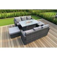 Deluxe PE Rattan Firepit Garden Dining Set with Sofa - Weather-Resistant, 6-Seater, Modern Grey