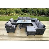 Elegant Weather-Resistant Rattan Furniture Set with Firepit & Recliner