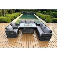 Modern 8-Seater Rattan Dining Set with Fire Pit Table