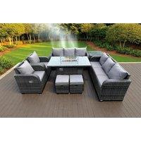 PE Rattan Recliner Sofa & Fire Pit Set - Weather-Resistant, 7-Seater Outdoor Lounge