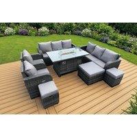 Weather-Resistant Rattan Reclining Sofa Set with Fire Pit - 6-Seater Garden Lounge
