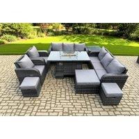 Modern Rattan Garden Set with Firepit & Reclining Sofa
