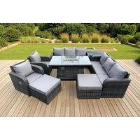Deluxe 10-Seater Rattan Garden Sofa Set With Firepit Table
