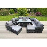 Luxurious 10-Seater Rattan Dining Set with Firepit