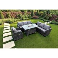 7-Seater Modern Rattan Reclining Garden Set with Firepit Table