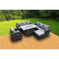 Luxurious 8-Seat Rattan Patio Set with Firepit & Recliner