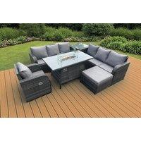 Luxurious Weather-Resistant 8-Seater Rattan Garden Sofa Set with Fire Pit