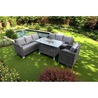 Modern Rattan 7-Seater Garden Set with Firepit & Reclining Sofa