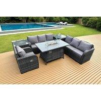 7-Seater Rattan Garden Sofa Set with Fire Pit - Weather-Resistant, Reclining