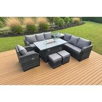 Luxurious 9-Seater Rattan Reclining Garden Set with Firepit