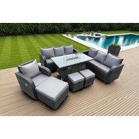 10-Seater Rattan Outdoor Dining Set with Firepit Table - Weatherproof, Reclining & Modern