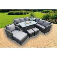 10-Seater Rattan Garden Sofa Set with Fire Pit - Weather-Resistant, Reclining Chair, Modern Outdoor Lounge