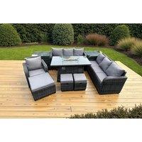 10-Seater Rattan Garden Set with Firepit & Reclining Sofas