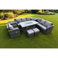 9-Seater Rattan Garden Furniture Set with Firepit & Recliner - Weatherproof, Modern, High-Back