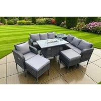 Rattan 9-Seater Garden Sofa Set with Fire Pit Table
