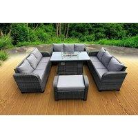 Modern 4-Seater PE Rattan Sofa Set with Firepit Table - Weather-Resistant Outdoor Lounge