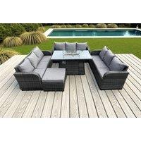 Modern Weather-Resistant Rattan Sofa Set with Fire Pit