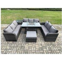 Rattan Garden Set Firepit &3-Seater Sofa