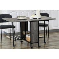 Grey Drop Leaf Folding Table With 6 Wheels & Storage Shelf