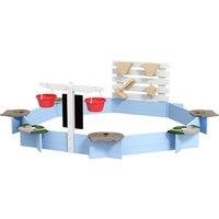 Wooden Kids' Outdoor Blue Sandbox with Canopy & Six Seats - Large Play Area, Age 3-7