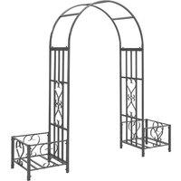 Weather-Resistant Metal Garden Trellis Arch with Decorative Side Planters