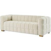 Cream Teddy Fleece Boucle 3-Seater Sofa - Modern Plush Fabric Loveseat with Scatter Pillows