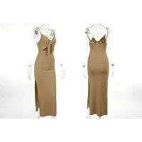 Unisex Women'S Breathable Brown Bodycon Dress With Cut Out Waist