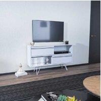 Cerby White TV Stand with Metal Legs - Eco-Friendly, Storage Cabinets, Contemporary Living Room Furniture