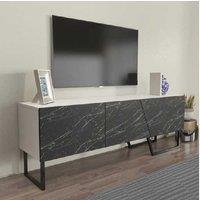 Palm TV Stand - Modern Industrial Storage Unit, 150cm, White/Bendir/Black, Manufactured Wood & Metal Legs