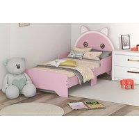 Kids' Cat Design Bed With Guardrails - Pink