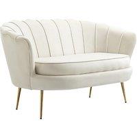 Cream Velvet 2-Seater Loveseat Sofa - Modern Small Space Velvet Sofa with Gold Steel Legs