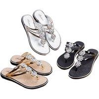 Women'S Flower Rhinestone Flip Flops - 6 Sizes & 3 Colours