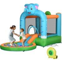 Elephant-Themed Inflatable Bouncy Castle for Kids (Ages 3-8) - Outdoor 4-in-1 Play Centre