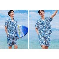 Men'S Hawaiian Print Shirt And Shorts Set - Breathable & Quick-Drying