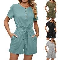 Women'S Button-Up Jumpsuit W/ Pockets - 5 Sizes, 4 Colours