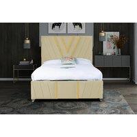 Elegant Plush Velvet Bed Frame W/ Gold Trim