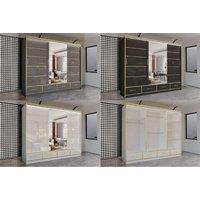 High Gloss MDF Sliding Mirror Door Wardrobe - Contemporary Space-Saving Bedroom Storage (203cm/253cm, White/Gold, Grey/Gold, Black/Gold)
