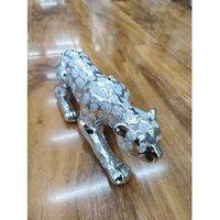 Dazzling Silver Chrome Leopard Figurine Sitter - Handcrafted Modern Ceramic & Glass Animal Ornament Decor